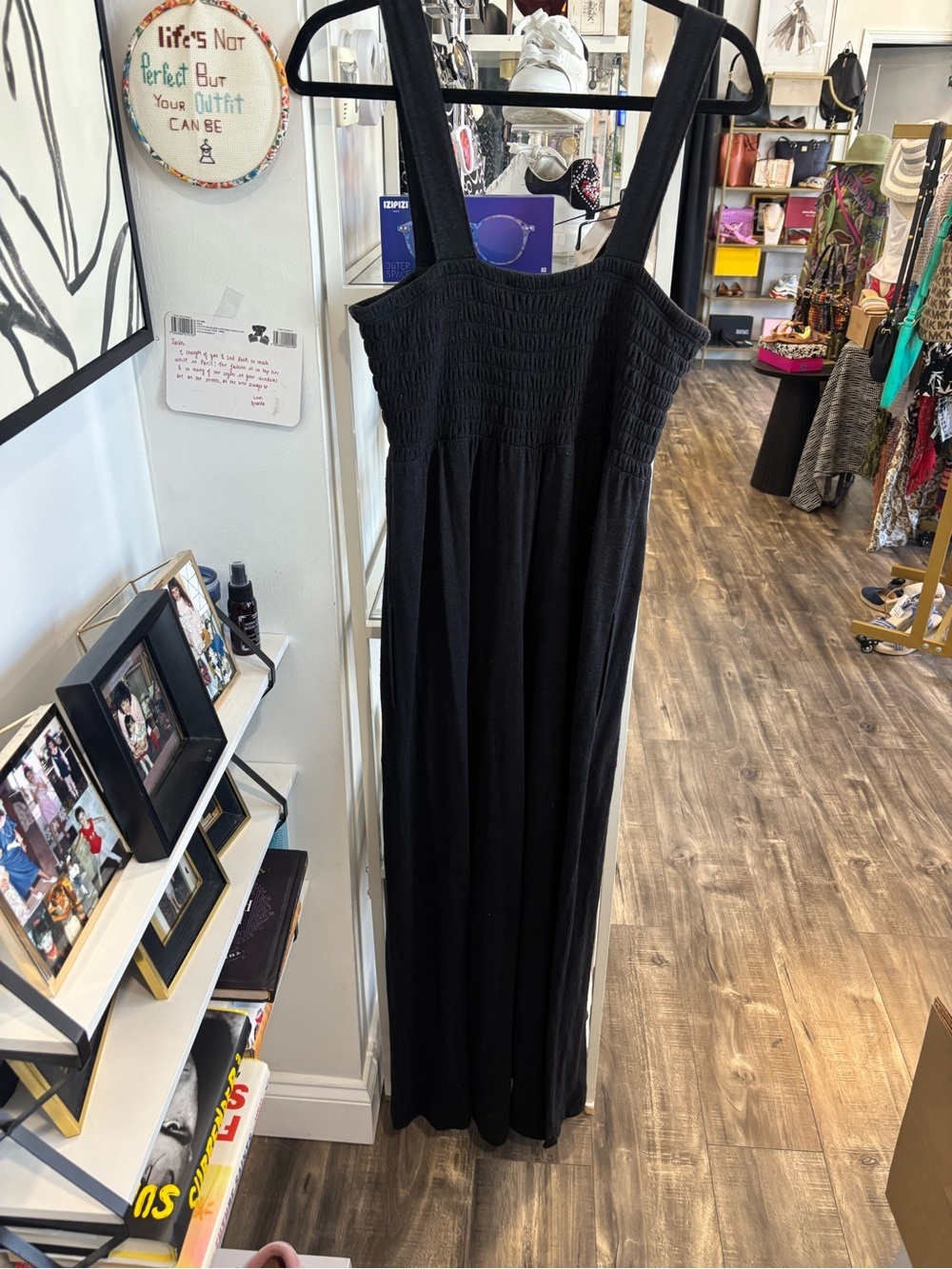 Free People Beach Classic Black Smocked Jumpsuit with Wide Straps